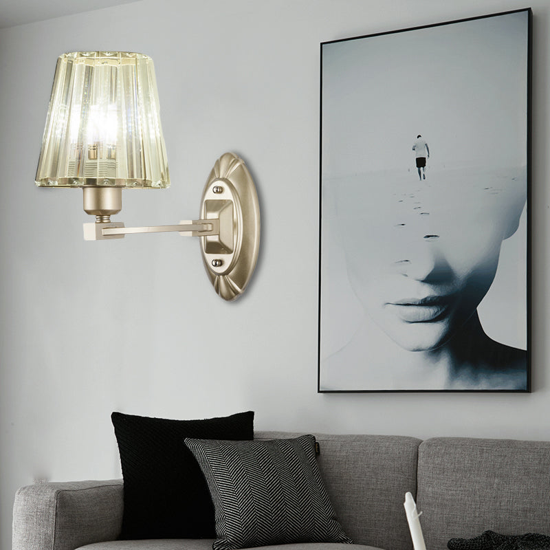 Gold Tapered Flush Mount Wall Sconce Nordic 1/2 Lights Crystal Wall Light Fixture for Bedside Clearhalo 'Cast Iron' 'Glass' 'Industrial' 'Modern wall lights' 'Modern' 'Tiffany' 'Traditional wall lights' 'Wall Lamps & Sconces' 'Wall Lights' Lighting' 226280