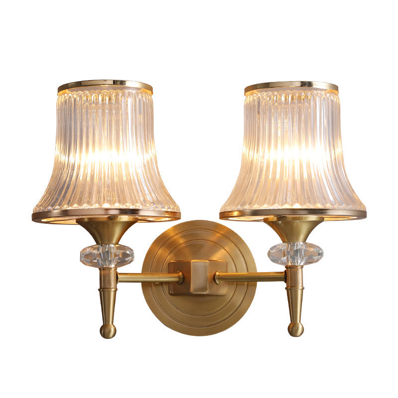 Crystal Ribbed Wall Mounted Lamp Mid-Century 1/2 Lights Brass Flush Wall Sconce for Living Room Clearhalo 'Modern wall lights' 'Modern' 'Wall Lamps & Sconces' 'Wall Lights' Lighting' 226284