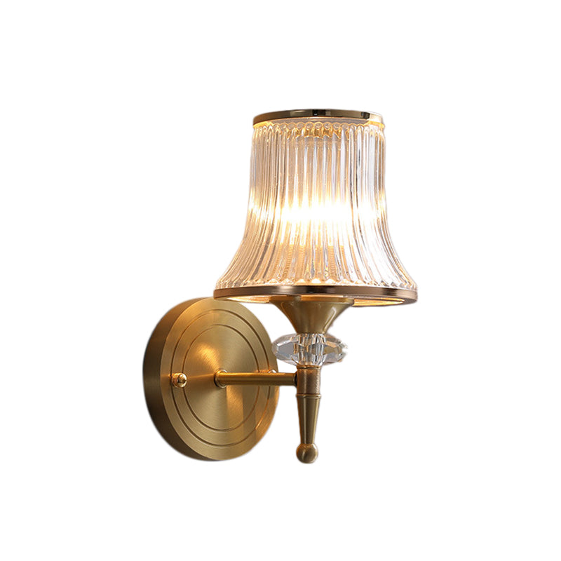 Crystal Ribbed Wall Mounted Lamp Mid-Century 1/2 Lights Brass Flush Wall Sconce for Living Room Clearhalo 'Modern wall lights' 'Modern' 'Wall Lamps & Sconces' 'Wall Lights' Lighting' 226288