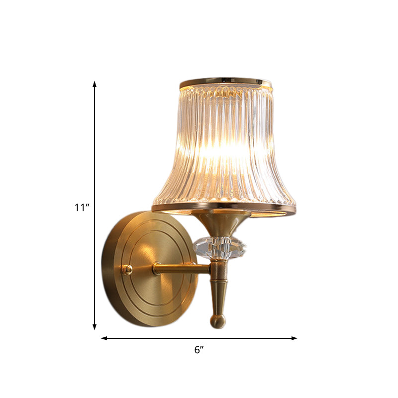 Crystal Ribbed Wall Mounted Lamp Mid-Century 1/2 Lights Brass Flush Wall Sconce for Living Room Clearhalo 'Modern wall lights' 'Modern' 'Wall Lamps & Sconces' 'Wall Lights' Lighting' 226289