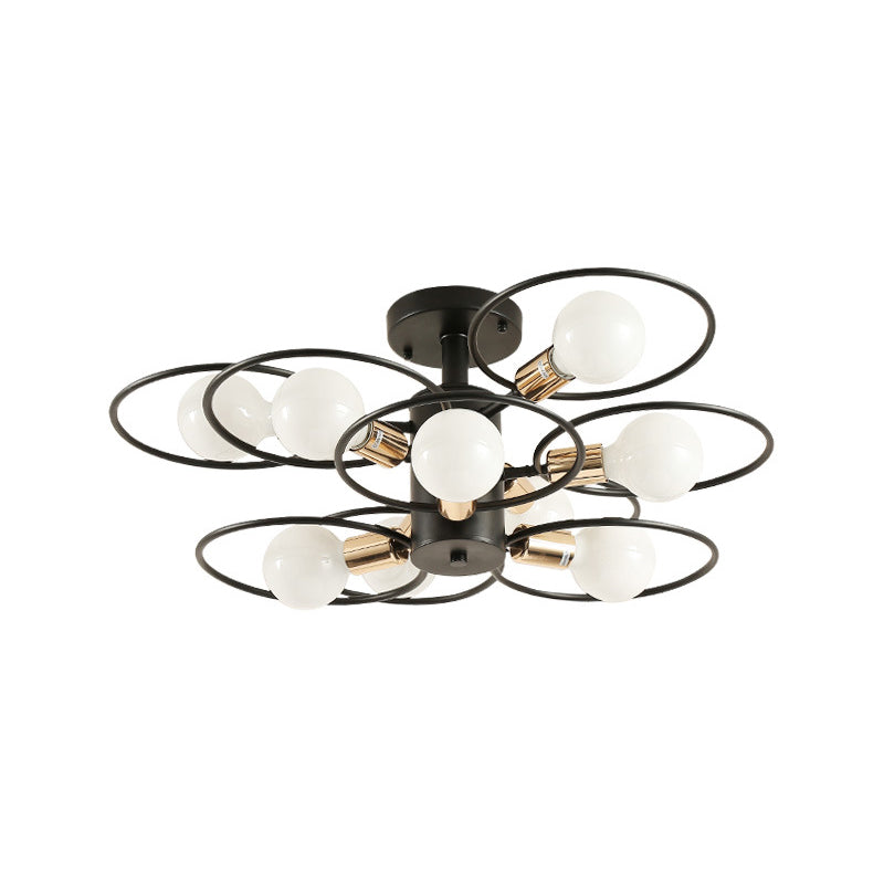 Ring Bedroom Semi Mount Lighting Traditional Metal 3/6/9 Lights Black Ceiling Light Fixture Clearhalo 'Ceiling Lights' 'Close To Ceiling Lights' 'Close to ceiling' 'Semi-flushmount' Lighting' 226294