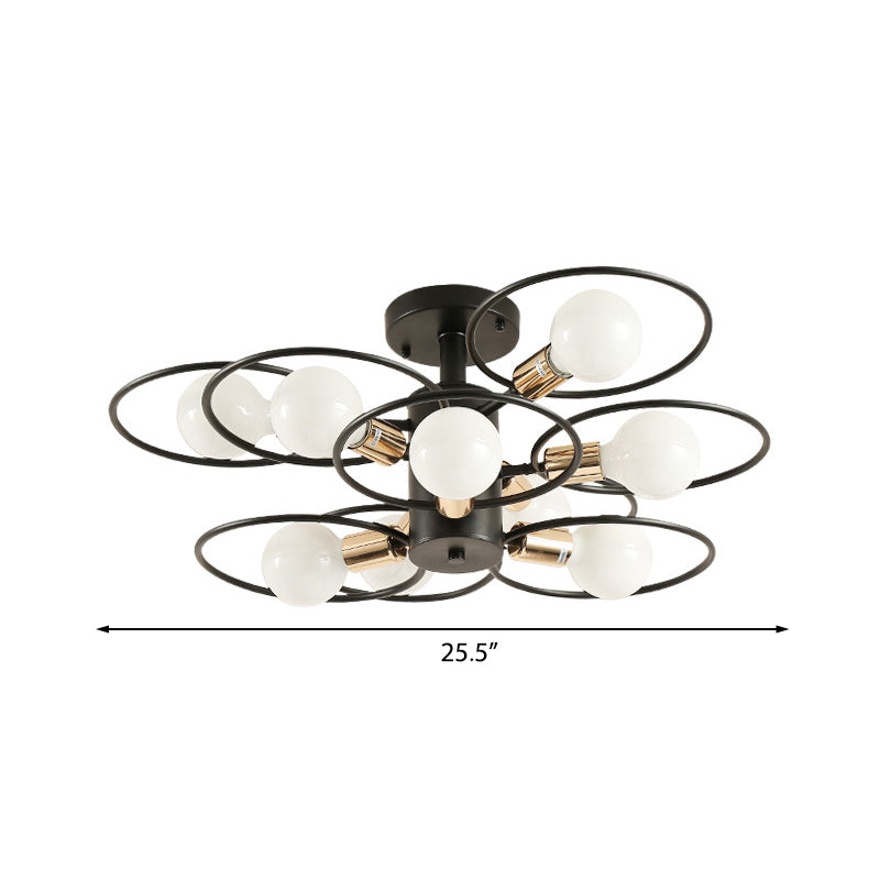 Ring Bedroom Semi Mount Lighting Traditional Metal 3/6/9 Lights Black Ceiling Light Fixture Clearhalo 'Ceiling Lights' 'Close To Ceiling Lights' 'Close to ceiling' 'Semi-flushmount' Lighting' 226295