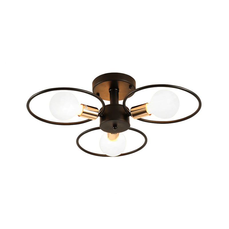 Ring Bedroom Semi Mount Lighting Traditional Metal 3/6/9 Lights Black Ceiling Light Fixture Clearhalo 'Ceiling Lights' 'Close To Ceiling Lights' 'Close to ceiling' 'Semi-flushmount' Lighting' 226298