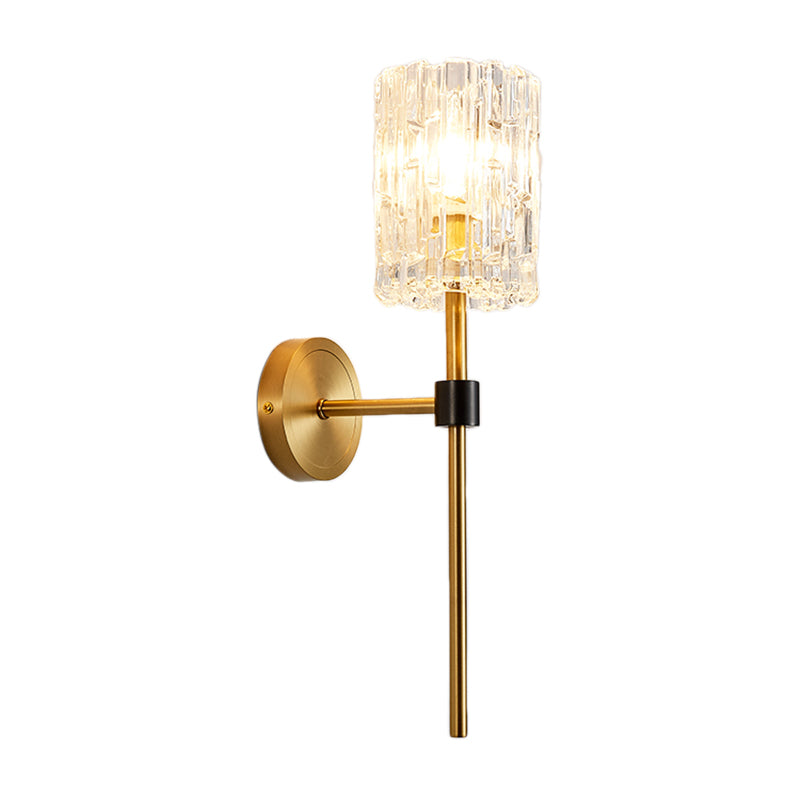 Crystal Cylindrical Wall Sconce Minimalism 1/2 Lights Brass Sconce Light Fixture for Living Room Clearhalo 'Modern wall lights' 'Modern' 'Wall Lamps & Sconces' 'Wall Lights' Lighting' 226305