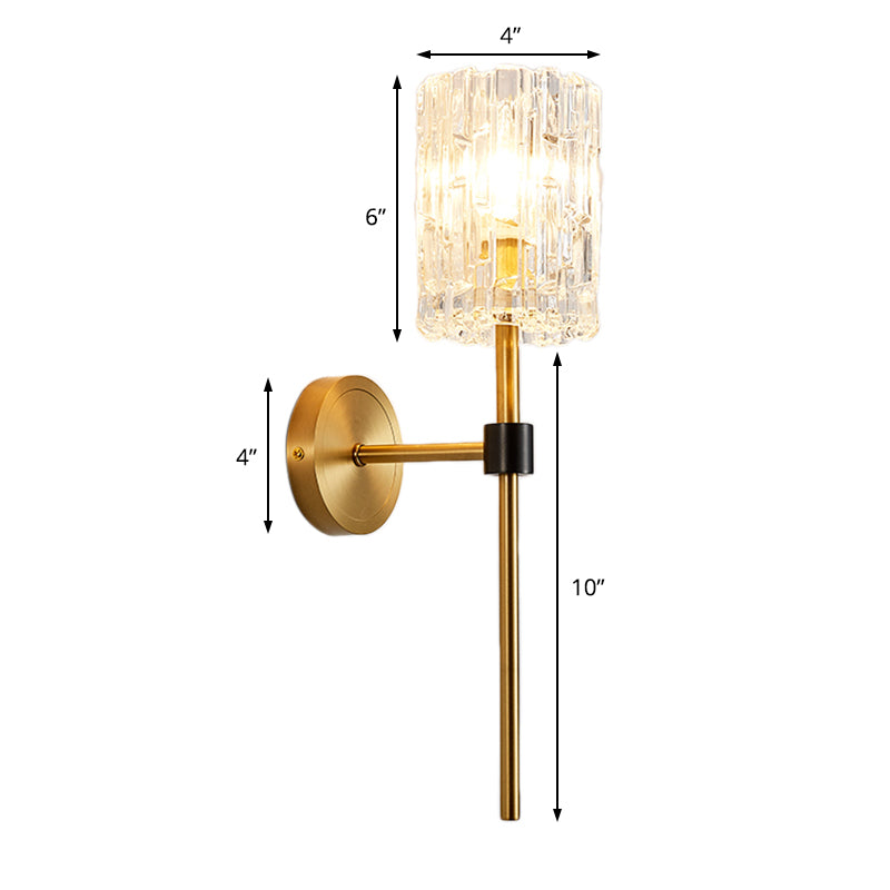 Crystal Cylindrical Wall Sconce Minimalism 1/2 Lights Brass Sconce Light Fixture for Living Room Clearhalo 'Modern wall lights' 'Modern' 'Wall Lamps & Sconces' 'Wall Lights' Lighting' 226306