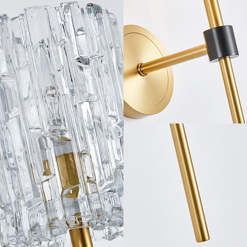 Crystal Cylindrical Wall Sconce Minimalism 1/2 Lights Brass Sconce Light Fixture for Living Room Clearhalo 'Modern wall lights' 'Modern' 'Wall Lamps & Sconces' 'Wall Lights' Lighting' 226307