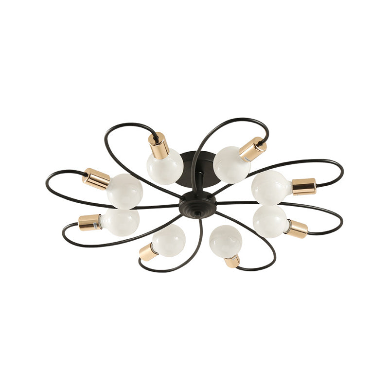 3/6/8 Lights Metal Semi Flush Light Traditional Black Exposed Bulb Living Room Ceiling Lighting Clearhalo 'Ceiling Lights' 'Close To Ceiling Lights' 'Close to ceiling' 'Semi-flushmount' Lighting' 226316