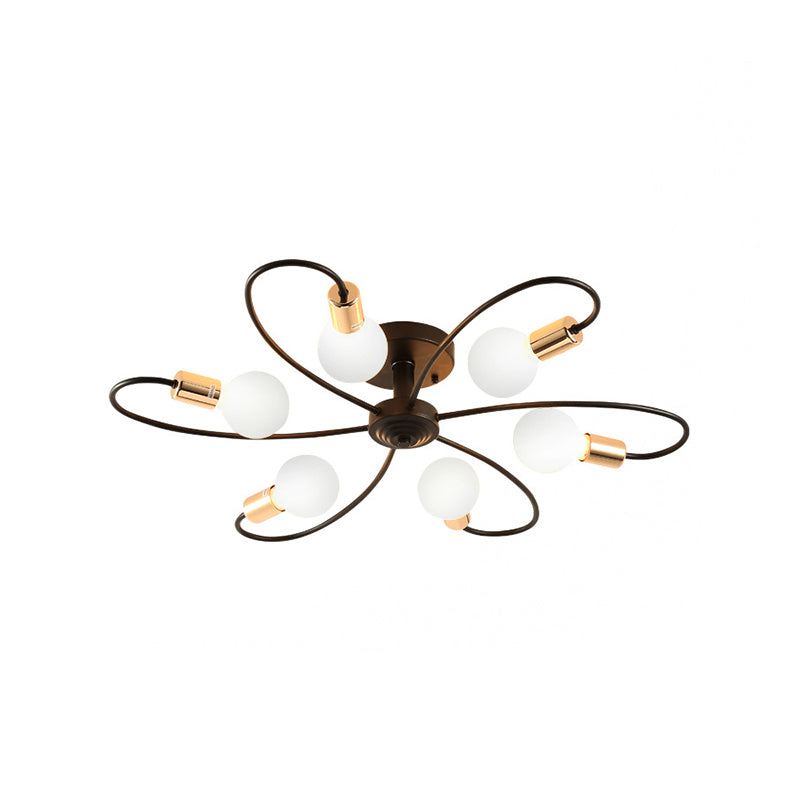 3/6/8 Lights Metal Semi Flush Light Traditional Black Exposed Bulb Living Room Ceiling Lighting Clearhalo 'Ceiling Lights' 'Close To Ceiling Lights' 'Close to ceiling' 'Semi-flushmount' Lighting' 226320