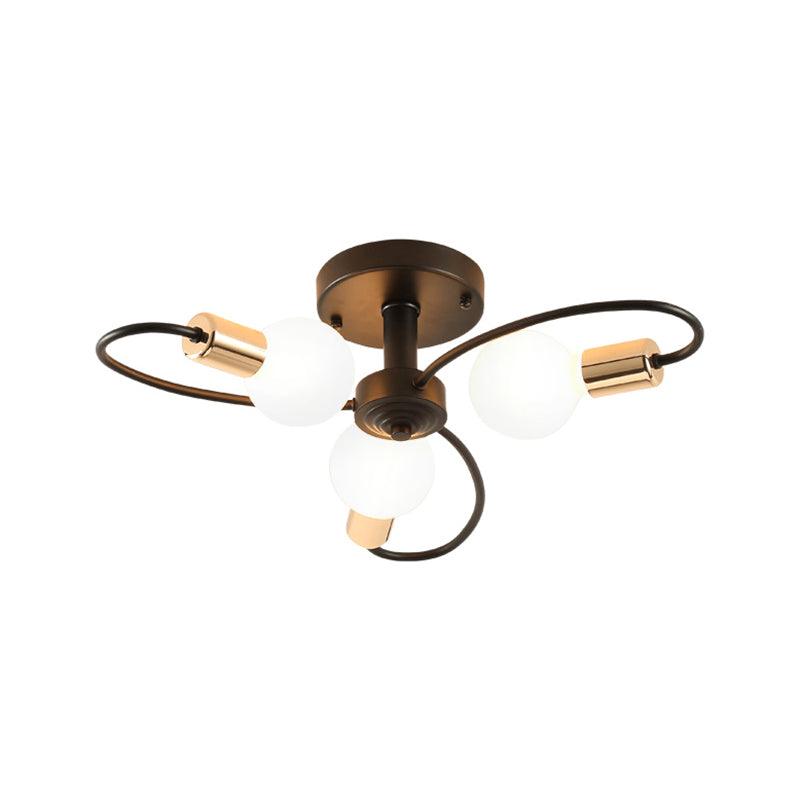 3/6/8 Lights Metal Semi Flush Light Traditional Black Exposed Bulb Living Room Ceiling Lighting Clearhalo 'Ceiling Lights' 'Close To Ceiling Lights' 'Close to ceiling' 'Semi-flushmount' Lighting' 226323