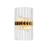 2 Lights Living Room Wall Sconce Lighting Contemporary Brass Wall Mount Light Fixture with Pipe Crystal Shade Clearhalo 'Cast Iron' 'Glass' 'Industrial' 'Modern wall lights' 'Modern' 'Tiffany' 'Traditional wall lights' 'Wall Lamps & Sconces' 'Wall Lights' Lighting' 226344