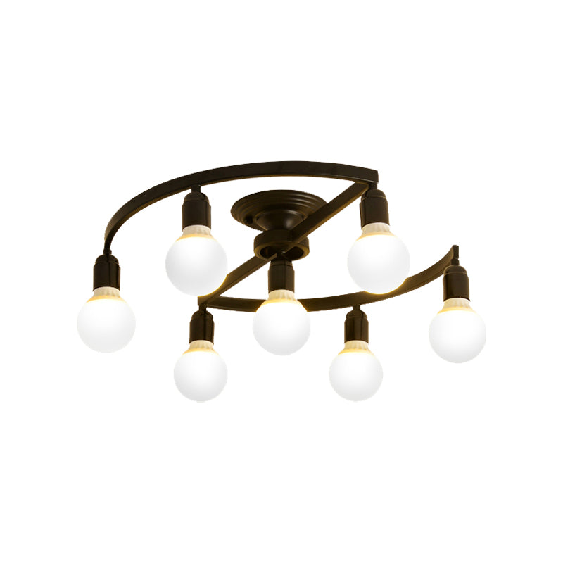 Black Bare Bulb Semi Flush Mount Classic Metal 7/9 Lights Living Room Ceiling Light Fixture Clearhalo 'Ceiling Lights' 'Close To Ceiling Lights' 'Close to ceiling' 'Semi-flushmount' Lighting' 226359