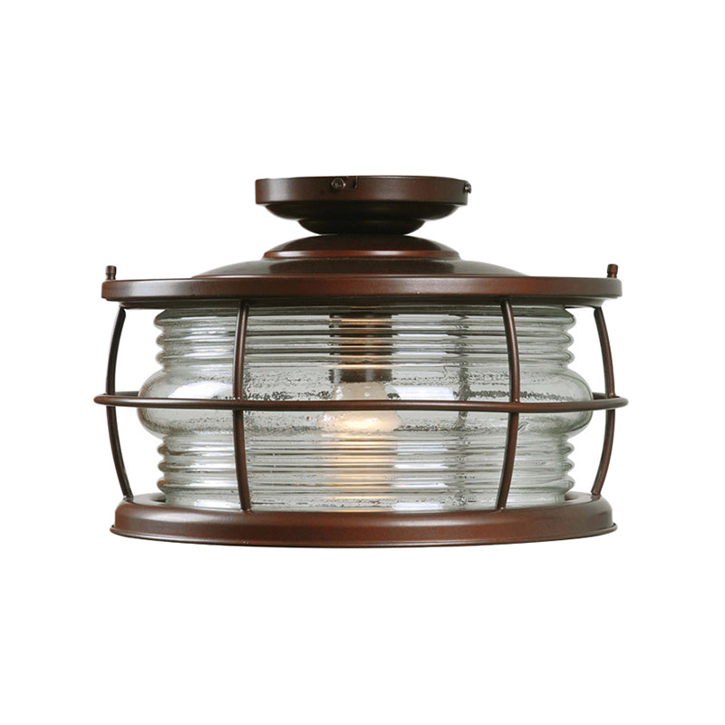 Caged Metal Semi Mount Lighting Classic 1 Light Living Room Ceiling Light in Dark Coffee Clearhalo 'Ceiling Lights' 'Close To Ceiling Lights' 'Close to ceiling' 'Semi-flushmount' Lighting' 226390