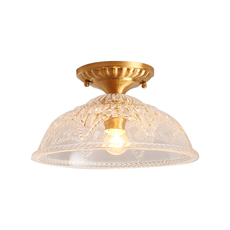 1 Light Ceiling Lighting Classic Dome Crystal Semi Flush Mount Light in Brass for Living Room Clearhalo 'Ceiling Lights' 'Close To Ceiling Lights' 'Close to ceiling' 'Semi-flushmount' Lighting' 226399