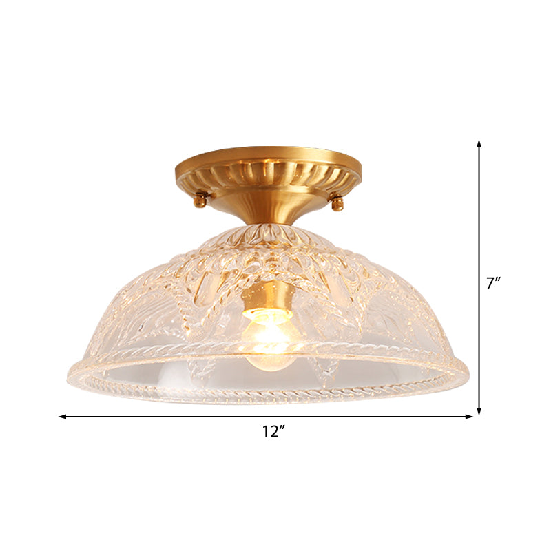 1 Light Ceiling Lighting Classic Dome Crystal Semi Flush Mount Light in Brass for Living Room Clearhalo 'Ceiling Lights' 'Close To Ceiling Lights' 'Close to ceiling' 'Semi-flushmount' Lighting' 226400