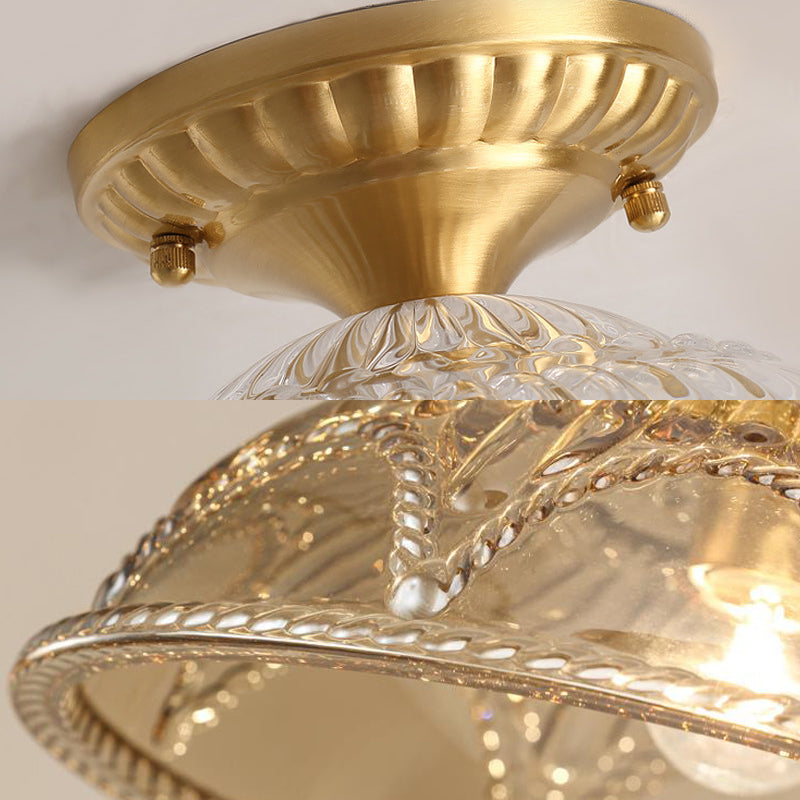 1 Light Ceiling Lighting Classic Dome Crystal Semi Flush Mount Light in Brass for Living Room Clearhalo 'Ceiling Lights' 'Close To Ceiling Lights' 'Close to ceiling' 'Semi-flushmount' Lighting' 226401