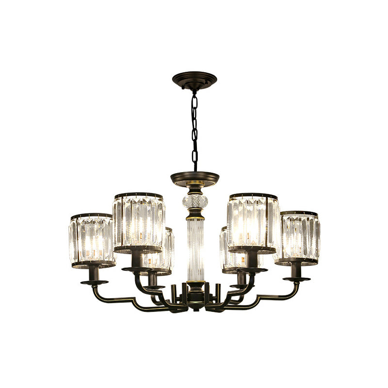 Black Cylinder Chandelier Contemporary Crystal 3/6 Lights Hanging Pendant Light with Adjustable Chain Clearhalo 'Ceiling Lights' 'Chandeliers' 'Modern Chandeliers' 'Modern' Lighting' 226448