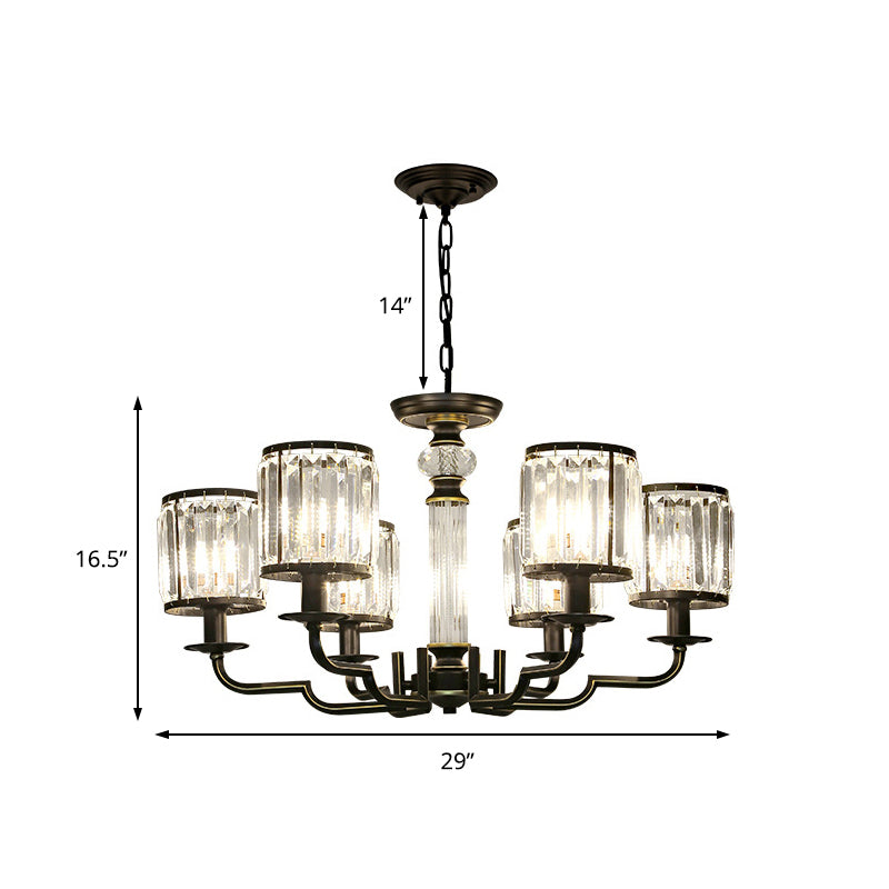 Black Cylinder Chandelier Contemporary Crystal 3/6 Lights Hanging Pendant Light with Adjustable Chain Clearhalo 'Ceiling Lights' 'Chandeliers' 'Modern Chandeliers' 'Modern' Lighting' 226449