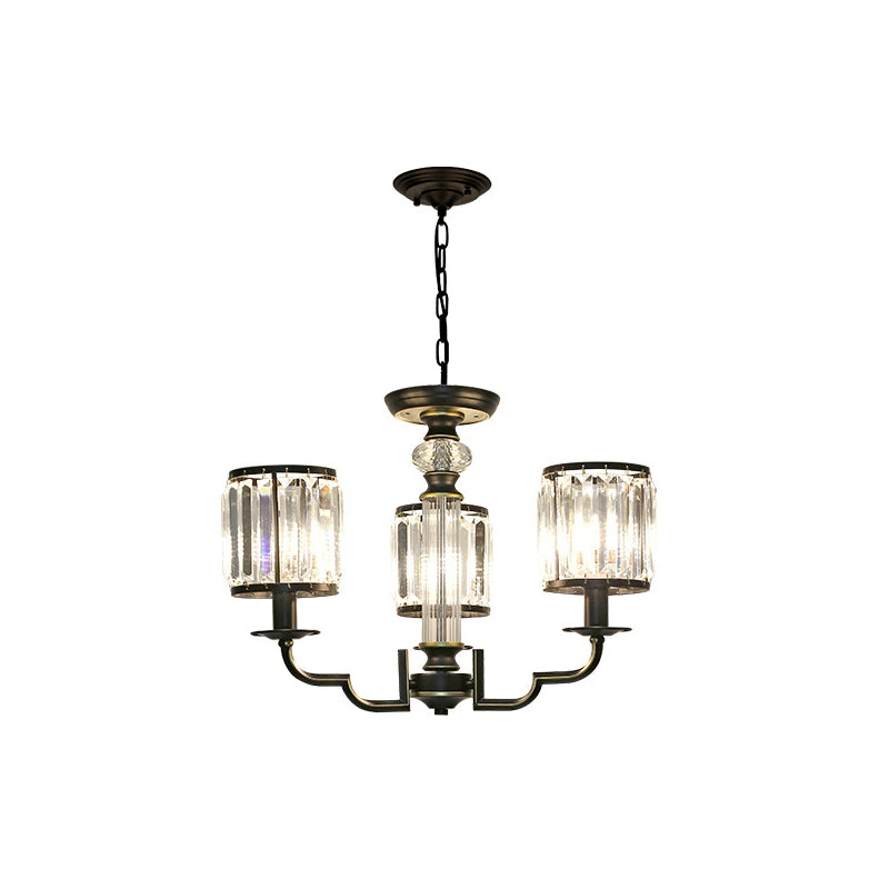 Black Cylinder Chandelier Contemporary Crystal 3/6 Lights Hanging Pendant Light with Adjustable Chain Clearhalo 'Ceiling Lights' 'Chandeliers' 'Modern Chandeliers' 'Modern' Lighting' 226452