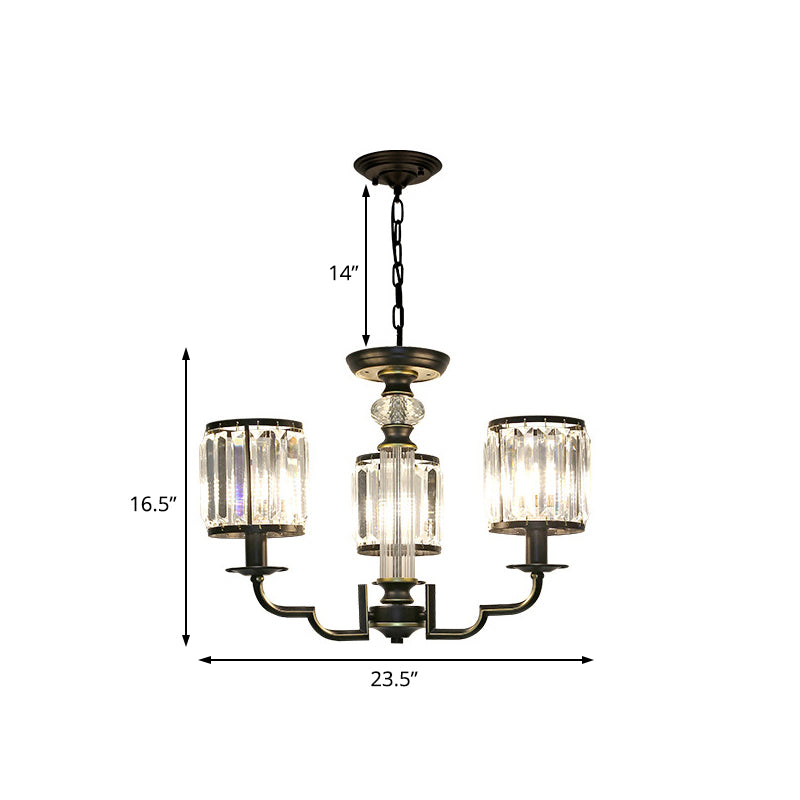Black Cylinder Chandelier Contemporary Crystal 3/6 Lights Hanging Pendant Light with Adjustable Chain Clearhalo 'Ceiling Lights' 'Chandeliers' 'Modern Chandeliers' 'Modern' Lighting' 226453