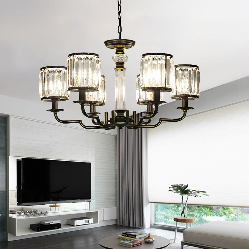 Black Cylinder Chandelier Contemporary Crystal 3/6 Lights Hanging Pendant Light with Adjustable Chain Clearhalo 'Ceiling Lights' 'Chandeliers' 'Modern Chandeliers' 'Modern' Lighting' 226456