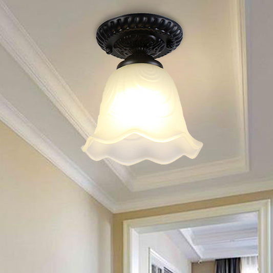 Flared Living Room Flush Mount Lamp Classical White Glass 1 Light Black Ceiling Lighting White Clearhalo 'Ceiling Lights' 'Close To Ceiling Lights' 'Close to ceiling' 'Flush mount' Lighting' 226464