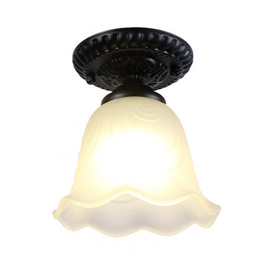 Flared Living Room Flush Mount Lamp Classical White Glass 1 Light Black Ceiling Lighting Clearhalo 'Ceiling Lights' 'Close To Ceiling Lights' 'Close to ceiling' 'Flush mount' Lighting' 226466