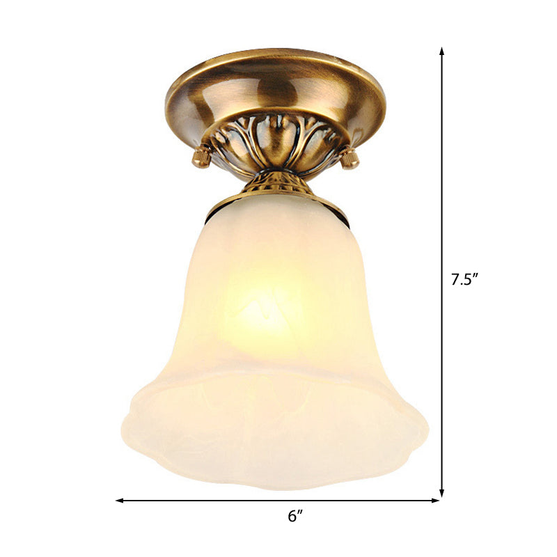 1 Light White Glass Ceiling Light Fixture Classic Brass Bell Living Room Flush Mount Clearhalo 'Ceiling Lights' 'Close To Ceiling Lights' 'Close to ceiling' 'Flush mount' Lighting' 226471