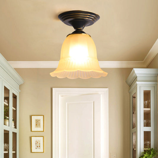 Flared Living Room Flush Mount Lamp Classic Frosted Glass 1 Light Beige Ceiling Lighting White Clearhalo 'Ceiling Lights' 'Close To Ceiling Lights' 'Close to ceiling' 'Flush mount' Lighting' 226472