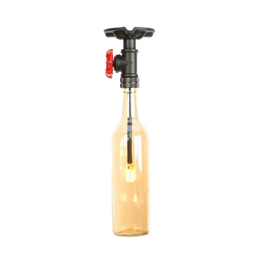 Bottle Semi Flush Light Rustic Single Light Semi Flushmount with Glass Shade Amber Clearhalo 'Ceiling Lights' 'Close To Ceiling Lights' 'Close to ceiling' 'Glass shade' 'Glass' 'Island Lights' 'Semi-flushmount' Lighting' 22647