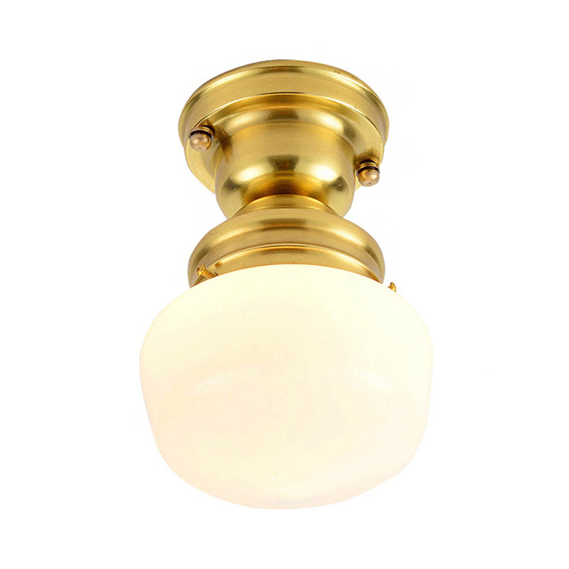 Round White Glass Flush Mount Lamp Classic 1 Light Living Room Ceiling Lighting in Brass Clearhalo 'Ceiling Lights' 'Close To Ceiling Lights' 'Close to ceiling' 'Flush mount' Lighting' 226512