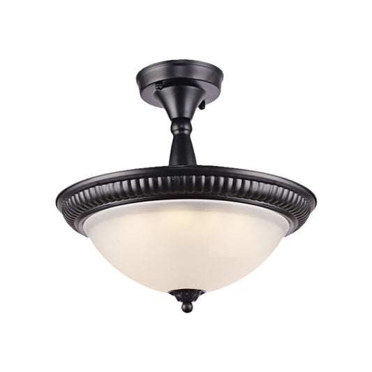 Bowl Living Room Semi Mount Lighting Traditional Frosted Glass LED Black Ceiling Light, Warm/White Light Clearhalo 'Ceiling Lights' 'Close To Ceiling Lights' 'Close to ceiling' 'Glass shade' 'Glass' 'Semi-flushmount' Lighting' 226534