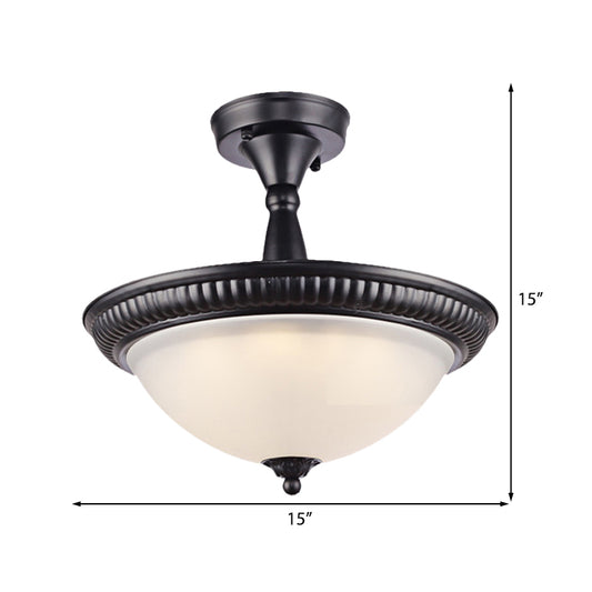 Bowl Living Room Semi Mount Lighting Traditional Frosted Glass LED Black Ceiling Light, Warm/White Light Clearhalo 'Ceiling Lights' 'Close To Ceiling Lights' 'Close to ceiling' 'Glass shade' 'Glass' 'Semi-flushmount' Lighting' 226535