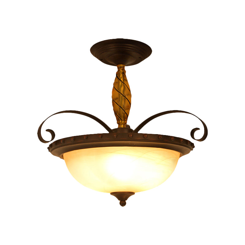 Brown Bowl Semi Flush Light Traditional Frosted Glass 3 Lights Bedroom Ceiling Lamp Clearhalo 'Ceiling Lights' 'Close To Ceiling Lights' 'Close to ceiling' 'Glass shade' 'Glass' 'Semi-flushmount' Lighting' 226543