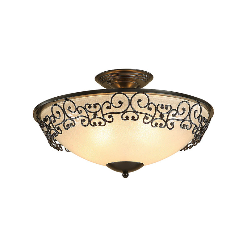 Black/Brass Bowl Shaped Semi Flush Mount Classic Frosted Glass 3/5 Lights Bedroom Ceiling Light Fixture Clearhalo 'Ceiling Lights' 'Close To Ceiling Lights' 'Close to ceiling' 'Glass shade' 'Glass' 'Semi-flushmount' Lighting' 226551