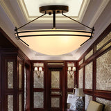 Bowl Frosted Glass Semi Flush Traditional 3 Lights Corridor Ceiling Light Fixture in Black Black Clearhalo 'Ceiling Lights' 'Close To Ceiling Lights' 'Close to ceiling' 'Glass shade' 'Glass' 'Semi-flushmount' Lighting' 226553