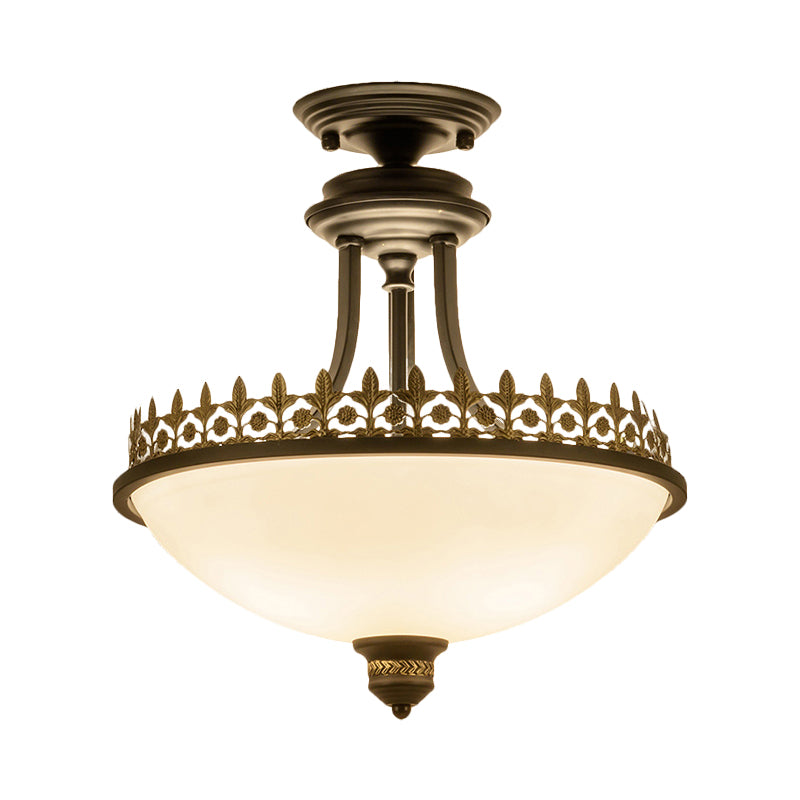 3 Lights Semi Flush Mount Traditional Bowl Shaped Frosted Glass Ceiling Light in White for Living Room Clearhalo 'Ceiling Lights' 'Close To Ceiling Lights' 'Close to ceiling' 'Glass shade' 'Glass' 'Semi-flushmount' Lighting' 226559