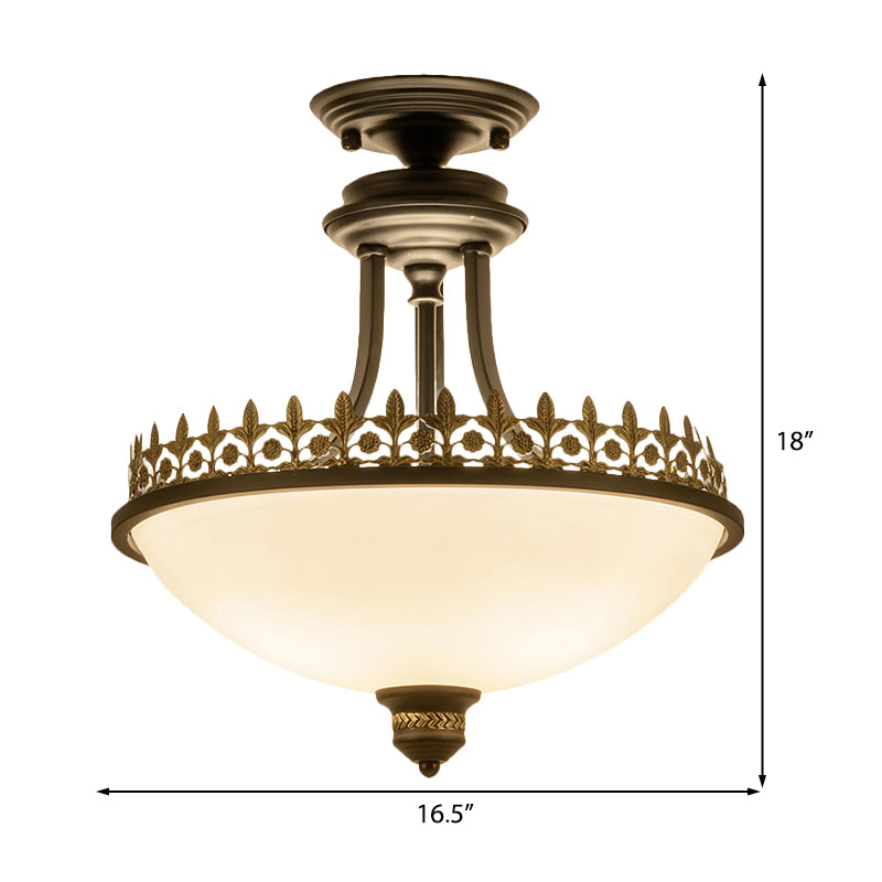 3 Lights Semi Flush Mount Traditional Bowl Shaped Frosted Glass Ceiling Light in White for Living Room Clearhalo 'Ceiling Lights' 'Close To Ceiling Lights' 'Close to ceiling' 'Glass shade' 'Glass' 'Semi-flushmount' Lighting' 226560