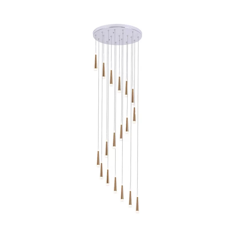 Gold Cone Hanging Light Fixture Minimalist Acrylic 19 Bulbs Stair Multi Lamp Pendant with Spiral Design Clearhalo 'Ceiling Lights' 'Modern Pendants' 'Modern' 'Pendant Lights' 'Pendants' Lighting' 2265717