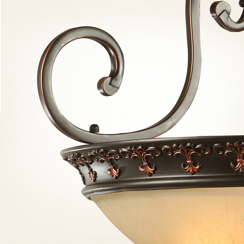 3 Lights Corridor Ceiling Lamp Traditional Brown Semi Flush with Bowl Frosted Glass Shade Clearhalo 'Ceiling Lights' 'Close To Ceiling Lights' 'Close to ceiling' 'Glass shade' 'Glass' 'Semi-flushmount' Lighting' 226576