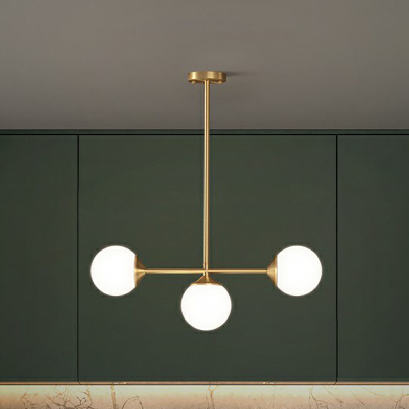 Ball Shaped Dining Room Island Pendant Opaline Glass Minimalist Hanging Light Kit 3 Gold Clearhalo 'Ceiling Lights' 'Island Lights' Lighting' 2265886