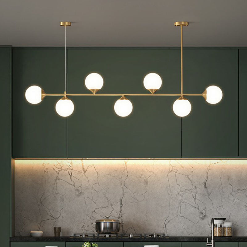 Ball Shaped Dining Room Island Pendant Opaline Glass Minimalist Hanging Light Kit Clearhalo 'Ceiling Lights' 'Island Lights' Lighting' 2265887