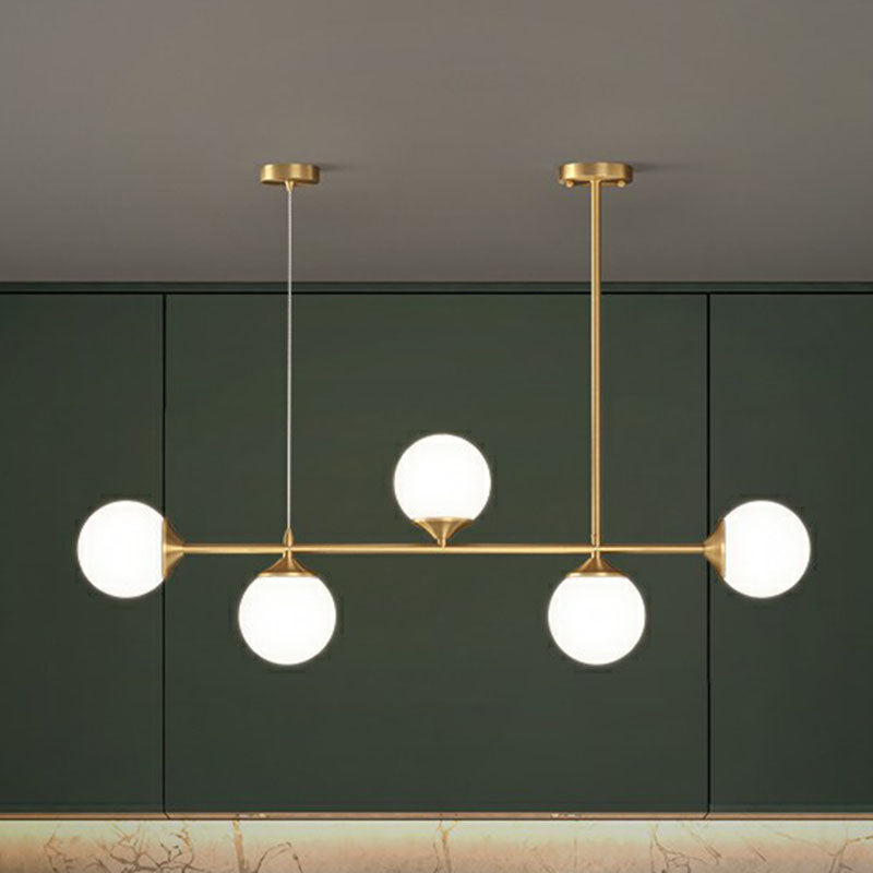 Ball Shaped Dining Room Island Pendant Opaline Glass Minimalist Hanging Light Kit 5 Gold Clearhalo 'Ceiling Lights' 'Island Lights' Lighting' 2265890