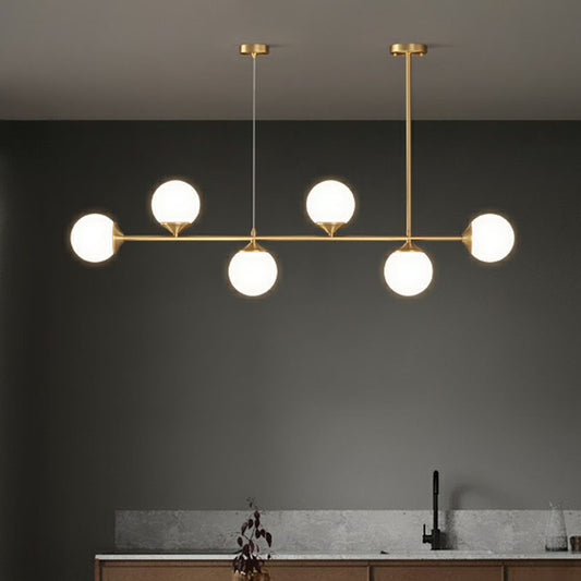 Ball Shaped Dining Room Island Pendant Opaline Glass Minimalist Hanging Light Kit Clearhalo 'Ceiling Lights' 'Island Lights' Lighting' 2265891