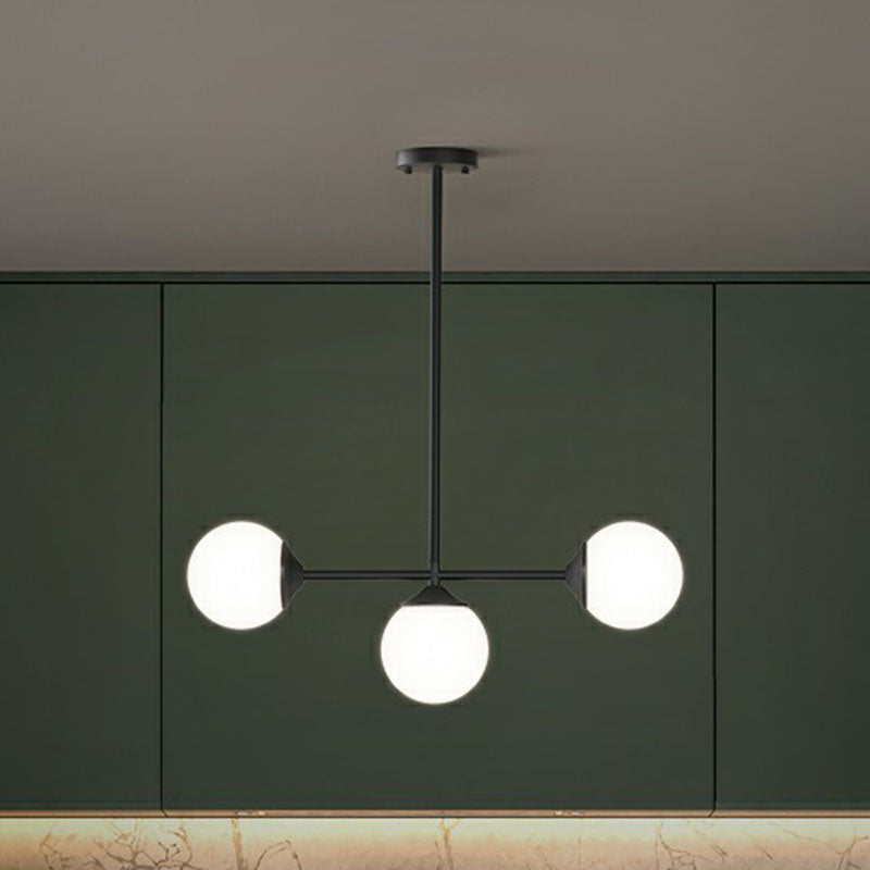 Ball Shaped Dining Room Island Pendant Opaline Glass Minimalist Hanging Light Kit 3 Black Clearhalo 'Ceiling Lights' 'Island Lights' Lighting' 2265894