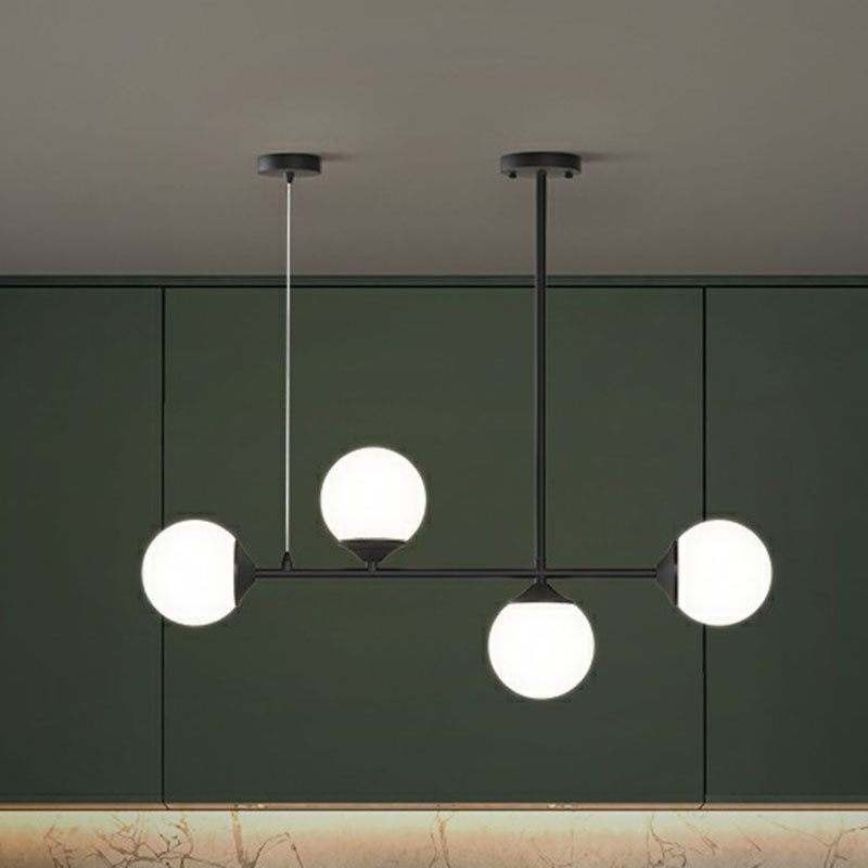 Ball Shaped Dining Room Island Pendant Opaline Glass Minimalist Hanging Light Kit 4 Black Clearhalo 'Ceiling Lights' 'Island Lights' Lighting' 2265895