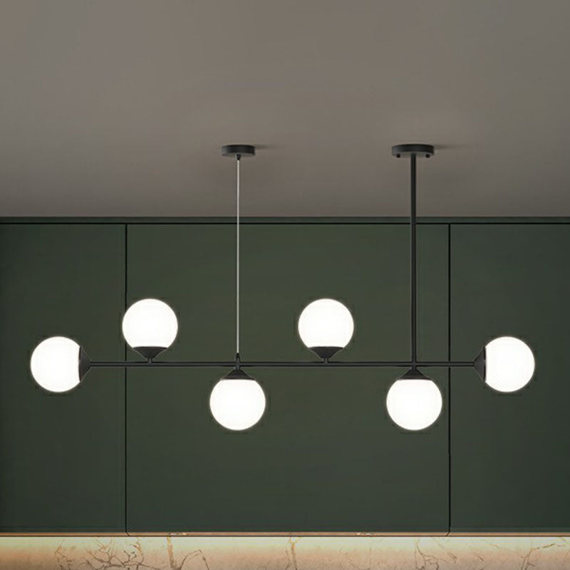 Ball Shaped Dining Room Island Pendant Opaline Glass Minimalist Hanging Light Kit 6 Black Clearhalo 'Ceiling Lights' 'Island Lights' Lighting' 2265897