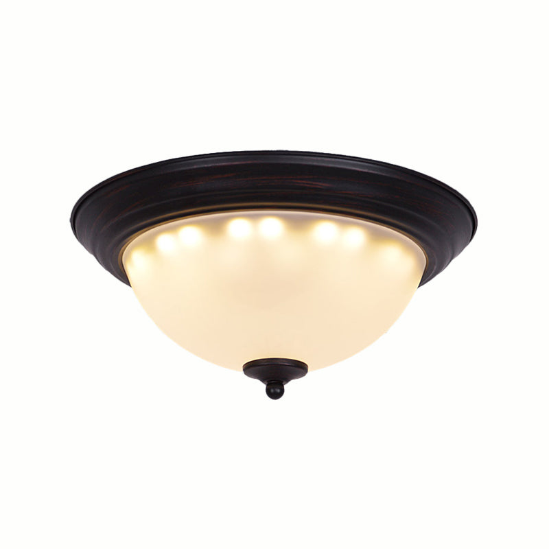 2 Lights Frosted Glass Flush Light Fixture Traditional Black Bowl Shaped Living Room Ceiling Lighting, 11"/15" Wide Clearhalo 'Ceiling Lights' 'Close To Ceiling Lights' 'Close to ceiling' 'Flush mount' Lighting' 226592