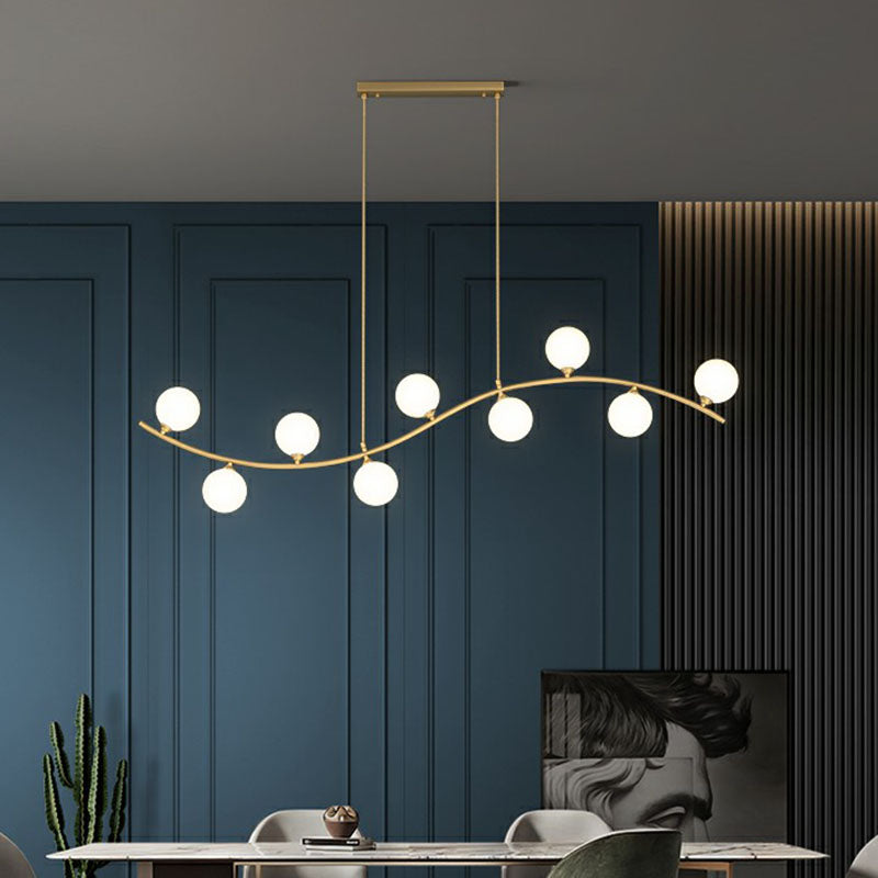 Minimalist Wavy Ceiling Pendant Milk Ball Glass Dining Room Island Lighting in Gold Clearhalo 'Ceiling Lights' 'Island Lights' Lighting' 2265921