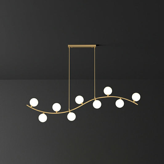 Minimalist Wavy Ceiling Pendant Milk Ball Glass Dining Room Island Lighting in Gold 9 Gold Clearhalo 'Ceiling Lights' 'Island Lights' Lighting' 2265922