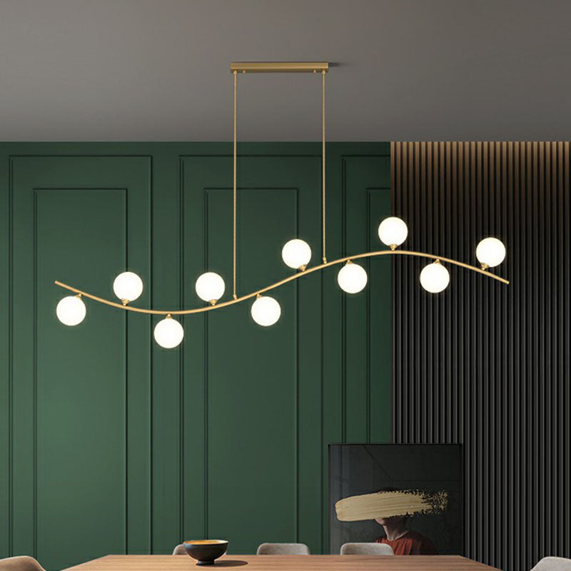 Minimalist Wavy Ceiling Pendant Milk Ball Glass Dining Room Island Lighting in Gold Clearhalo 'Ceiling Lights' 'Island Lights' Lighting' 2265924